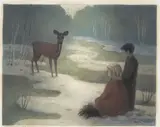 Møte i skogen by Kaare Espolin Johnson, 1954, Litografi og gravyre, sold Oct 2026