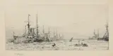 Warships at port by William Lionel Wyllie, etching, offered May 2014