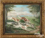 dogs chasing a wolf by Clarence M. Johns, pastel, offered Oct 2026