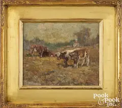 landscape with cows by Matilda Browne, oil on board, sold Oct 2026