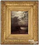 luminous harbor scene by Thomas Moran, oil on canvas, sold Oct 2026
