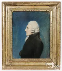 profile portrait of William Cushing (1732-1810). Cushing served as an American lawyer who was one of the original five associate justices of the United States Supreme Court by James Sharples, pastel, sold Oct 2026