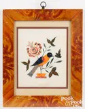 fraktur of a bird perched on a potted flower by Jonas Kriebel, ink and watercolor, sold Oct 2026