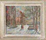 New York City winter scene by Bela De Tirefort, oil on board, sold Oct 2026