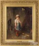 interior of a young girl with broken pot by Heinrich Hirt, oil on canvas, sold Oct 2026