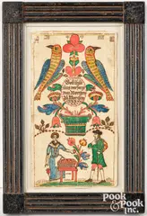 fraktur drawing with birds by Johannes Mayer, watercolor, sold Oct 2026