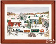 winter landscape with train by Hattie Klapp Brunner, watercolor and gouache, sold Oct 2026