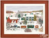 winter landscape with train by Hattie Klapp Brunner, watercolor and gouache, sold Oct 2026
