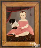 folk portrait of a child and dog by Sturtevant J. Hamblin, oil on canvas, sold Oct 2026
