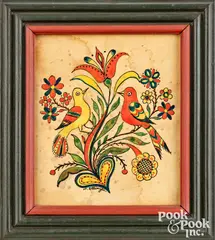 fraktur with distelfinks by David Y. Ellinger, watercolor, sold Oct 2026