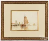 Dutch harbor scene by Frederick Aldridge, watercolor, sold Aug 2026