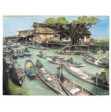 Untitled by Frank Follmer, ink and pastel on paper laid on board, Floating Fishing Village, circa 1930's, offered Aug 2023