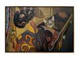 Cat and mask by Jack Beal, oil on canvas, sold Nov 2018