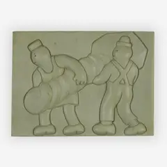 Two workers at a task by Tom Otterness, plaster, sold Jun 2019