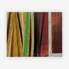Untitled by Ned Evans, mixed media - encaustic oils, resin, paint on wood panel, sold Jun 2019