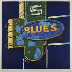 Blues by Robert Cottingham, screenprint, sold Feb 2019