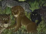 Jungle Scene by Gustavo Novoa, oil on board, sold Feb 2019