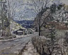 Snowy Path by Pierre Bittar, oil on canvas, sold Feb 2019