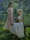 Picking Flowers by Guan Ze Ju, oil on canvas, sold Feb 2019