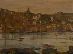 Untitled (harbor scene) by Theresa Bernstein, oil on artist's board, sold Feb 2019