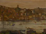 Untitled (harbor scene) by Theresa Bernstein, oil on artist's board, sold Feb 2019