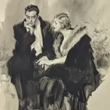 Young Couple by James Montgomery Flagg, ink and wash on paper, sold Feb 2019