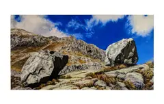 Glacial erratics by John R Freidman, acrylic on canvas, mounted on board, sold Feb 2019
