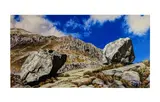 Glacial erratics by John R Freidman, acrylic on canvas, mounted on board, sold Feb 2019