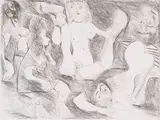 Bain de Minuit, femmes surprises par un marin hilare by Pablo Picasso, 1971, etching on Rives BFK, sold Apr 2019