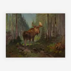 Woodland moose by Carl Rungius, oil on canvas, sold Jul 2019