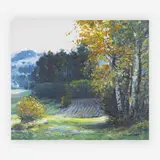 Untitled (Farm and trees) by Malva, 1988, oil on canvas (unstretched), sold Jul 2019
