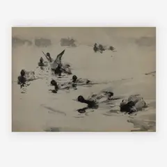 Ducks on pond by Frank Weston Benson, ink wash, graphite, sold Jul 2019