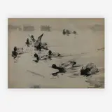 Ducks on pond by Frank Weston Benson, ink wash, graphite, sold Jul 2019