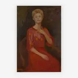 Portrait of a woman in red by Arbit Blatas, oil on canvas, sold Jul 2019