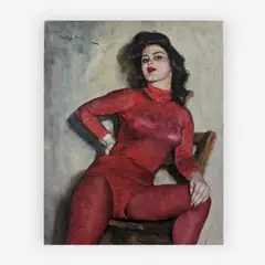 Red Tights by Pál Fried, oil on canvas, sold Jul 2019