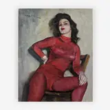 Red Tights by Pál Fried, oil on canvas, sold Jul 2019