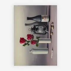 Nature Morte Red Roses by D. Noga, oil on panel, sold Jul 2019