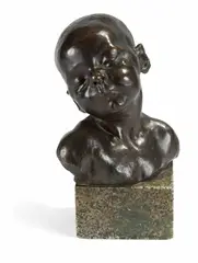 Buste de bébé endormi Modèle créé entre 1872 et 1878 ; édition par Hébrard à partir de 1902 by Jules Dalou, Bronze à patine brune Signé " DALOU " sous l'épaule droite Porte le cachet du fondeur " CI, sold May 2026