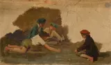 Étude d'enfants jouant by Édouard Sain, Huile sur traits de crayon noir sur toile contrecollée sur carton, sold Apr 2026