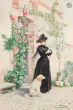 Élégante au chien by Madeleine Lemaire, Aquarelle, sold Apr 2026