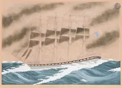 Sindbad le marin - Le quatre mâts armé navigant par gros temps by Paul-Émile Pajot, Aquarelle et gouache sur carton, sold Apr 2026