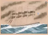 Sindbad le marin - Le quatre mâts armé navigant par gros temps by Paul-Émile Pajot, Aquarelle et gouache sur carton, sold Apr 2026