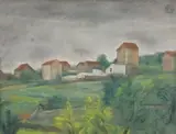Paysage aux maisons by Toshio Bando, Pastel, sold Apr 2026