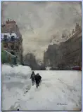 La ville enneigée by Luigi Loir, Aquarelle et encre sur papier, sold Jul 2025