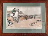 The big fence, (The Harefield HARRIERS Série) by Cecil Aldin, Lithographie en couleur, sold Jul 2025