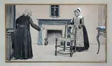 L'abbé et sa bonne by Pierre-Georges Jeanniot, Encre, lavis d'encre et rehauts de gouache sur papier signé en bas à gauche, sold Jul 2025