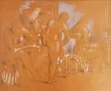 Quatre femmes à la toilette by Wilhelm Gimmi, 1928, Crayon et rehauts de gouache blanche et bleue sur papier, sold Apr 2024
