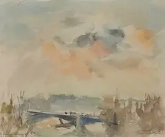 Pont sur la Seine by René Levrel, 1956, Aquarelle sur papier, sold Apr 2024