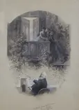 Gounod dirigeant Roméo et Juliette à l'Opéra de Paris (Illustration pour le programme) paru dans l'Illustration du 8 décembre 1888 by Émile Bayard, Encre et gouache bleue, sold Apr 2024