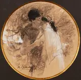 Daphnis et Chloé by Calbet Antoine, Fusain gras et gouache blanche, sold Apr 2024